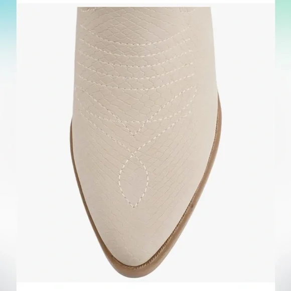 Soda Cream and Brown Heeled Boots with Western Flair - Picture 5 of 5